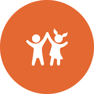 Kids silhouette on orange circle