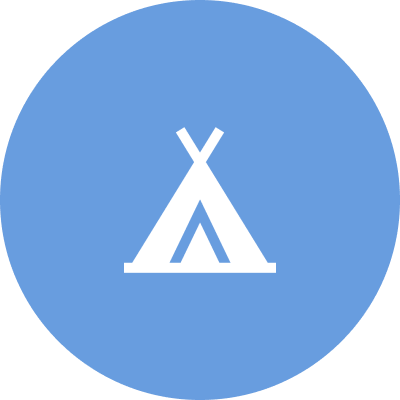 Camping emblem in blue circle