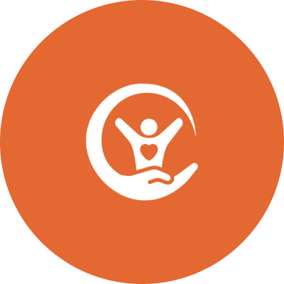 Caring hand and joyful person icon