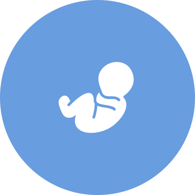White fetus icon on blue background