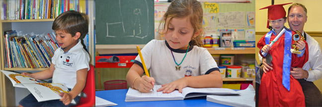 A little girl is writing in her notebook.