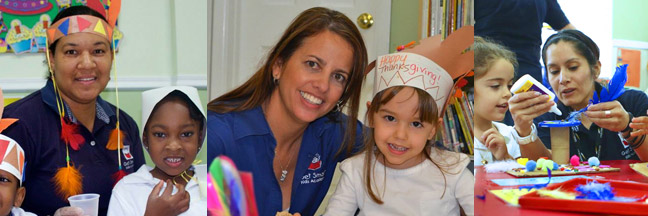 A woman and girl wearing paper crowns.